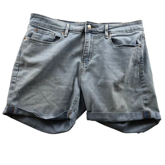 Levis Signature Womens Jean Shorts Suze 12 Mid-Rise Blue Denim Casual Cuffed - Picture 1 of 14